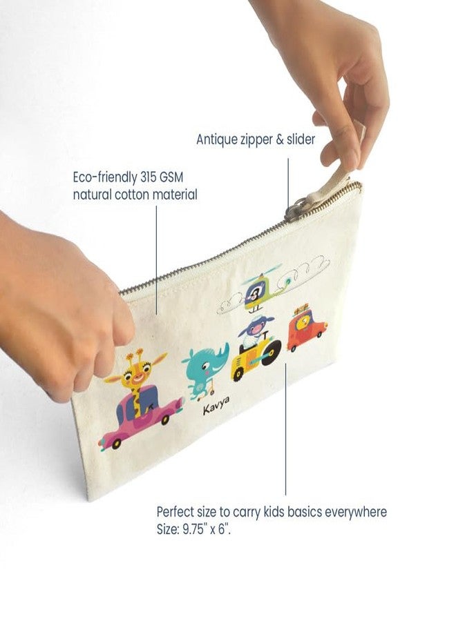 Zooboo Catch All Pouch Personalized with Kid's Names, 100% Cotton with Zipper, Pencil Pouch for Boys and Girls, School Supply Stationery Box Organizer for Students Lets Travel - Image 4